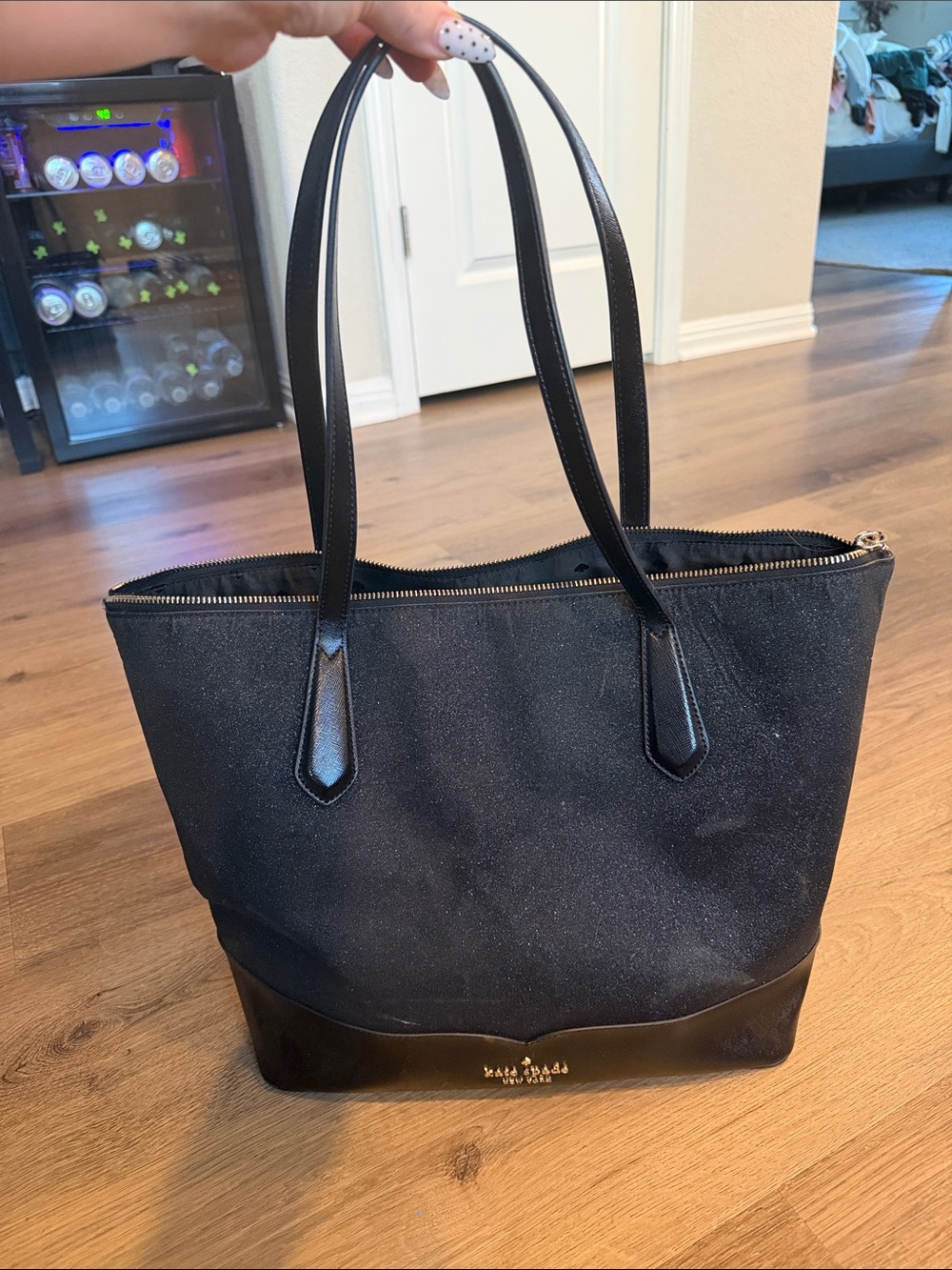kate spade Black Canvas and Leather Top-Zip Tote